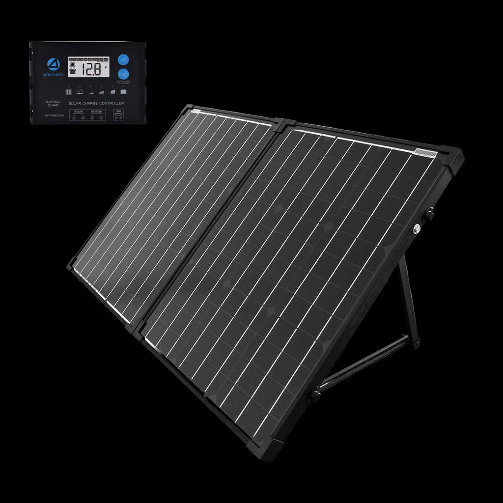 ACOPower 100w 12v Portable Solar Panel kit, Foldable Mono Suitcase, proteusX Waterproof 20A Charge Controller