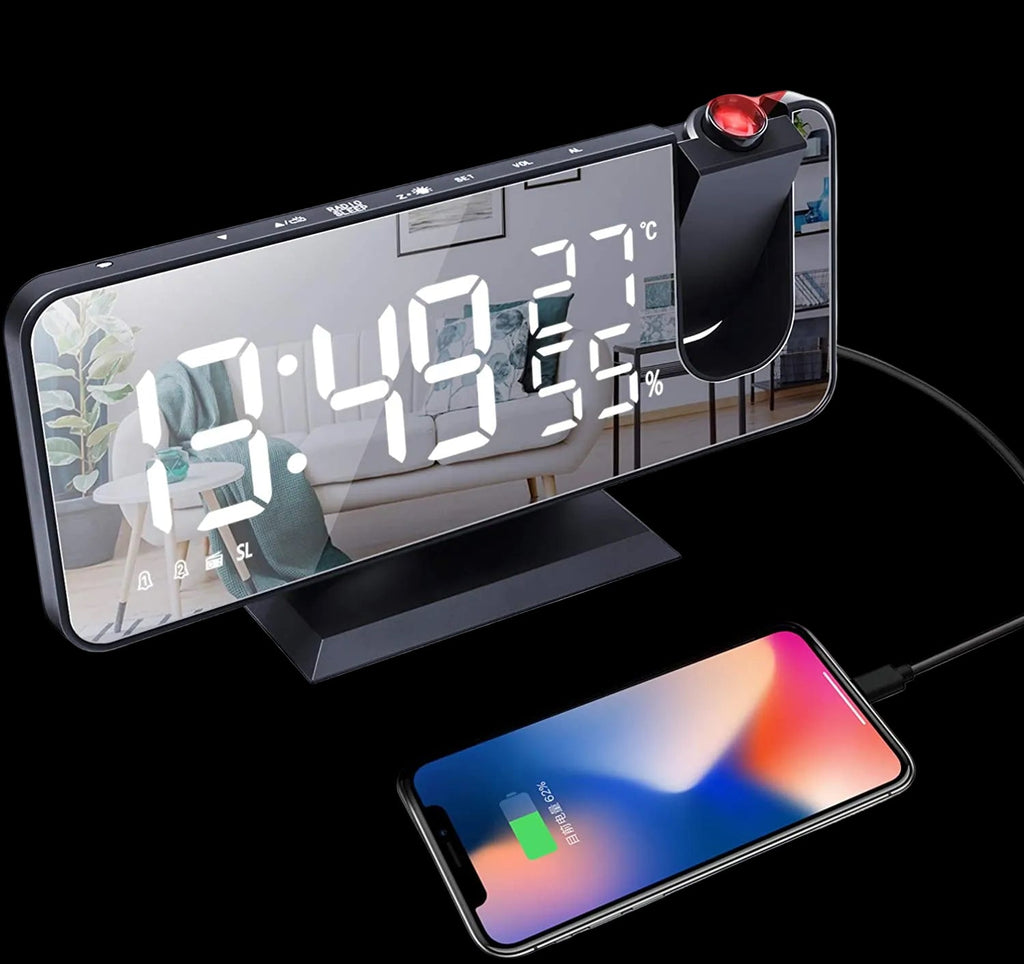 LED Projection Digital Alarm Clock Phone Charger