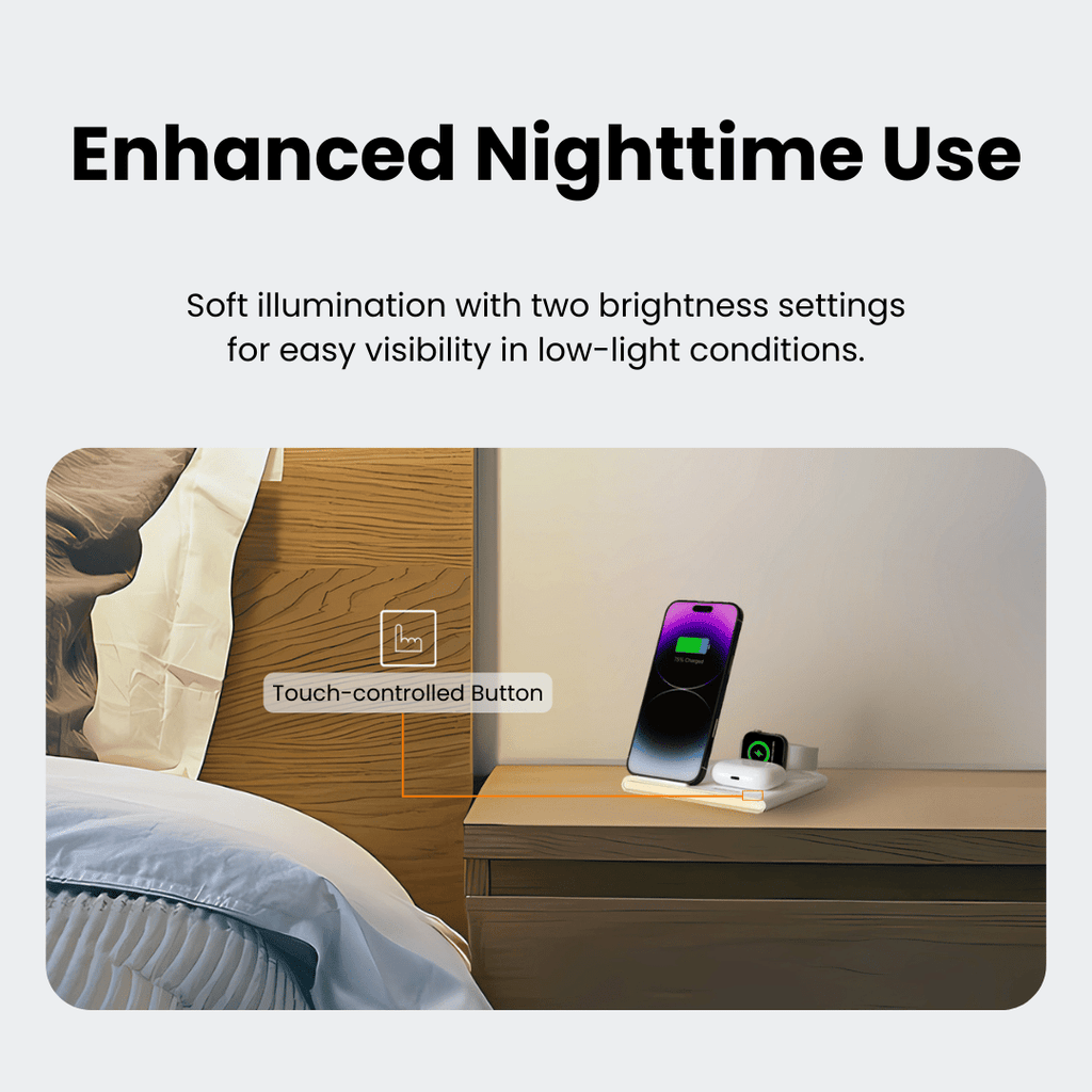 PowerGlow - Jabees PowerGlow 4-In-1 Foldable Wireless Charging Station with LED Night Light
