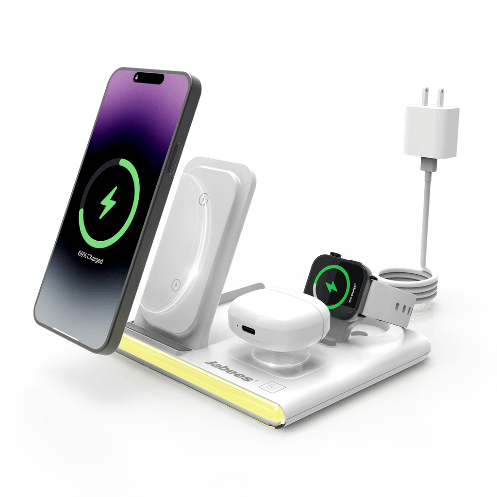 PowerGlow - Jabees PowerGlow 4-In-1 Foldable Wireless Charging Station with LED Night Light